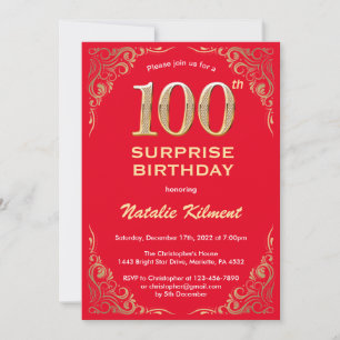 Invitation Surprise 100e anniversaire Parties scintillant rou