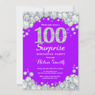 Invitation Surprise 100e Anniversaire Violet et Diamant Argen