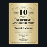 Invitation Surprise 10e anniversaire de fête - Gold Black<br><div class="desc">Invitation du 10e anniversaire du Mariage Surprise Style rétro simple en fausse feuille d'or et noir. Parfait pour une fête élégante ! Peut être personnalisé à n'importe quelle année. S'il vous plaît,  envoyez-moi un message si vous avez besoin d'une personnalisation supplémentaire.</div>
