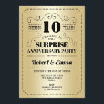 Invitation Surprise 10e anniversaire de fête - Gold Black<br><div class="desc">Invitation du 10e anniversaire du Mariage Surprise Style rétro simple en fausse feuille d'or et noir. Parfait pour une fête élégante ! Peut être personnalisé à n'importe quelle année. S'il vous plaît,  envoyez-moi un message si vous avez besoin d'une personnalisation supplémentaire.</div>