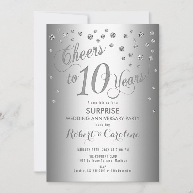 Invitation Surprise 10e anniversaire de mariage - Argent (Devant)