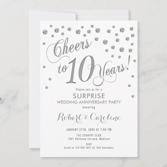 Invitation Surprise 10e anniversaire de mariage - Blanc et ar (Devant)