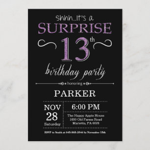Invitation surprise 13e anniversaire Black and Pur
