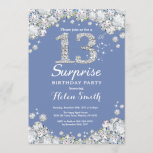 Invitation Surprise 13e anniversaire Blue Silver Diamond