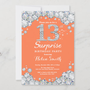 Invitation Surprise 13e anniversaire Coral et Silver Diamond