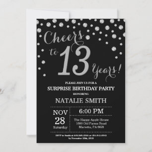 Invitation Surprise 13e anniversaire Diamant noir et argent