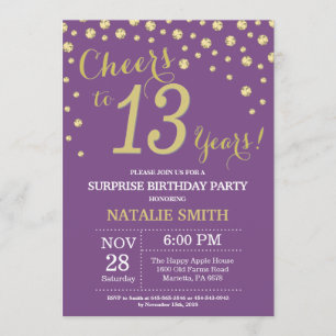 Invitation Surprise 13e anniversaire Diamant violet et or