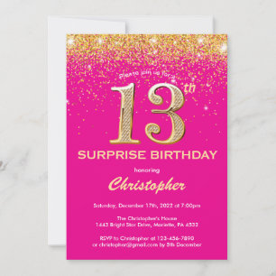 Invitation Surprise 13e anniversaire Hot rose et Parties scin