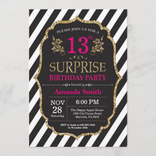 Invitation surprise 13e anniversaire Pink Black Go