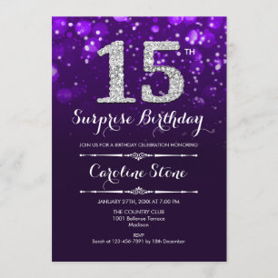 Invitation Surprise 15e anniversaire - Argent violet