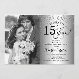 Invitation Surprise 15e Anniversaire avec Photo Argent Noir