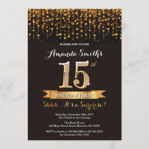 Invitation surprise 15e anniversaire Black and Gol