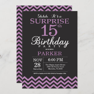 Invitation surprise 15e anniversaire Black and Pur