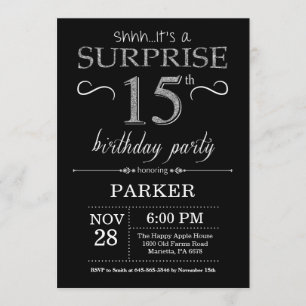 Invitation surprise 15e anniversaire Black and Sil