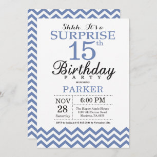 Invitation Surprise 15e anniversaire Blue Chevron