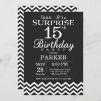 Surprise 15e anniversaire Chevron noir et blanc