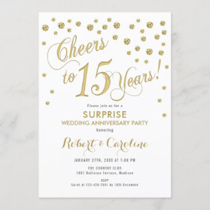 Invitation Surprise 15e anniversaire de mariage - Blanc et or