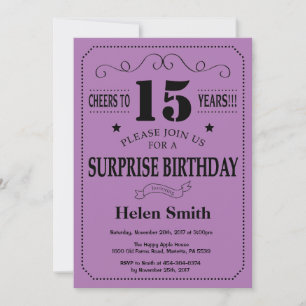 Invitation Surprise 15e Anniversaire Noir et Violet