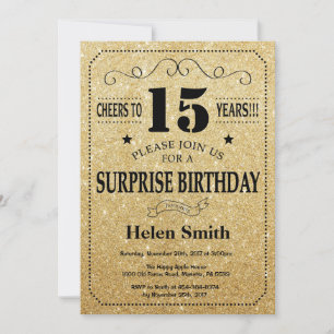 Invitation Surprise 15e anniversaire Parties scintillant noir