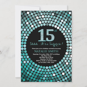 Invitation Surprise 15e anniversaire Parties scintillant noir