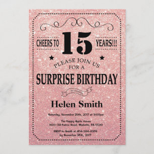 Invitation Surprise 15e anniversaire Pink Rose Parties scinti