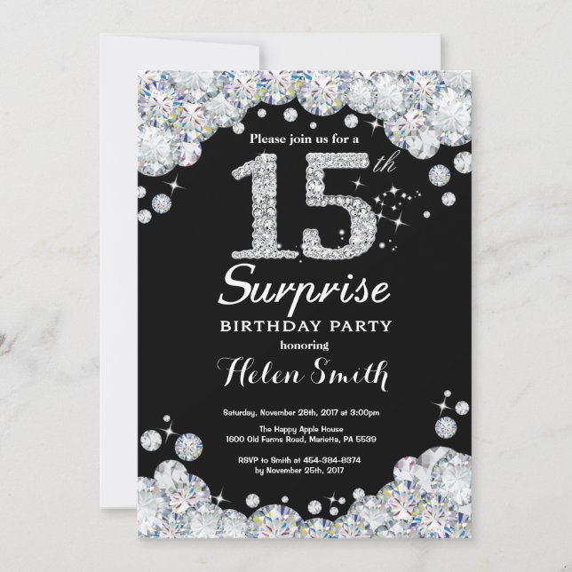 Invitation surprise 15e anniversaire Silver Diamon (Devant)