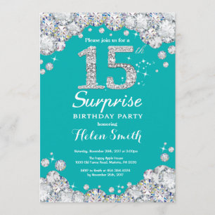 Invitation Surprise 15e anniversaire Turquoise et Silver Diam
