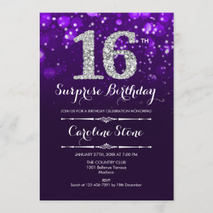 Invitation Surprise 16e anniversaire - Argent violet