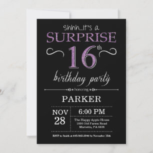 Invitation surprise 16e anniversaire Black and Pur