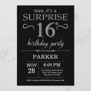 Invitation surprise 16e anniversaire Black and Sil
