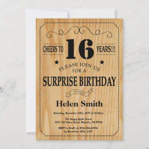 Invitation Surprise 16e Anniversaire Bois Rustique
