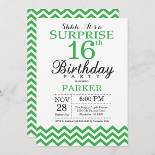 Invitation surprise 16e anniversaire Green Chevron