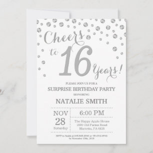Invitation Surprise 16e anniversaire Parties scintillant d'ar