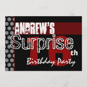Invitation Surprise 16e anniversaire Red White Black Metallic