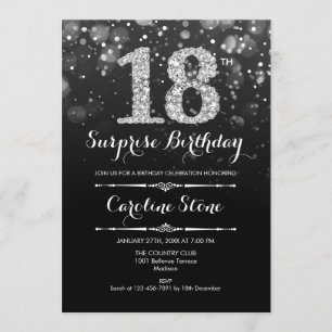 Invitation Surprise 18e anniversaire - Argent noir