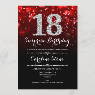 Invitation Surprise 18e anniversaire - Argent rouge noir