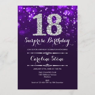 Invitation Surprise 18e anniversaire - Argent violet