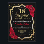 Invitation Surprise 18e anniversaire - Black Gold Red Invitat<br><div class="desc">Invitation surprise 18e anniversaire. Dessin noir féminin,  rouge avec parties scintillant en or. Comprend des roses rouges,  des caractères de script et des confettis. Parfait pour une soirée d'anniversaire élégante. Peut être personnalisé pour montrer n'importe quel âge. Message-moi si vous avez besoin d'une personnalisation plus poussée.</div>