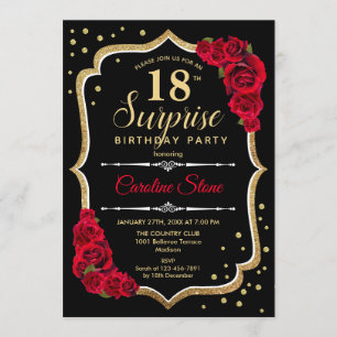 Invitation Surprise 18e anniversaire - Black Gold Red Invitat