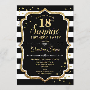 Invitation Surprise 18e anniversaire - Black White Gold
