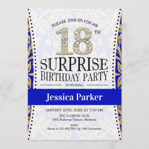Invitation Surprise 18e anniversaire - Blanc Gold Royal Blue