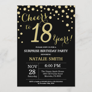 Invitation Surprise 18e anniversaire Diamant noir et or