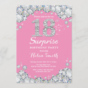 Invitation Surprise 18e anniversaire Diamant rose et argent