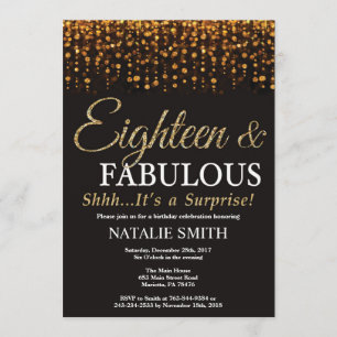 Invitation Surprise 18e anniversaire dix-huit et or fabuleux