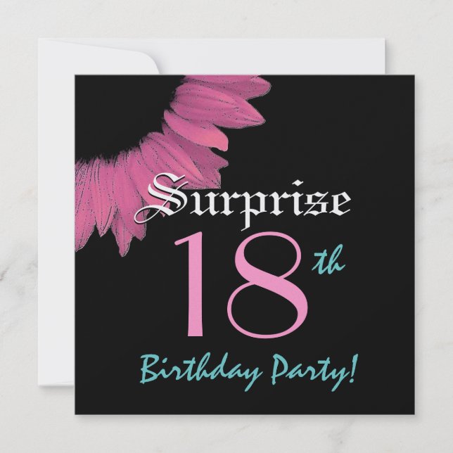 Invitation SURPRISE 18e anniversaire Fête de soleil rose (Devant)