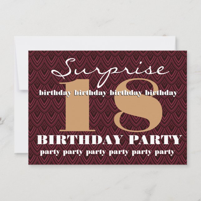 Invitation Surprise 18e anniversaire fête Feathered Chevron (Devant)