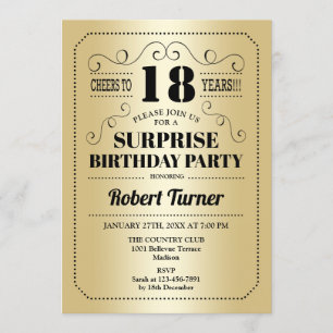 Invitation Surprise 18e anniversaire - Gold Black