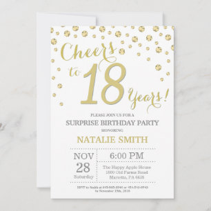 Invitation Surprise 18e anniversaire Gold Parties scintillant
