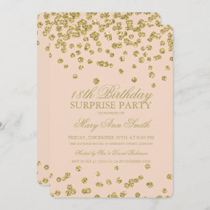 Invitation Surprise 18e anniversaire Gold Parties scintillant