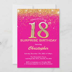 Invitation Surprise 18e anniversaire Hot rose et Parties scin